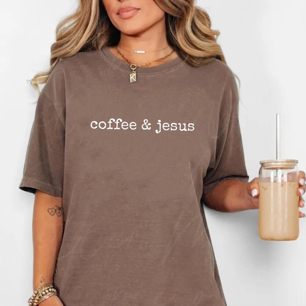 Coffee & Jesus Christian Faith Oversized Comfort Colors Women's Graphic T-Shirt